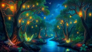 Enchanted Forest of Glowing Wonders rlm – free AI stock image