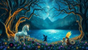 Enchanted Forest of Magical Creatures – free AI stock image