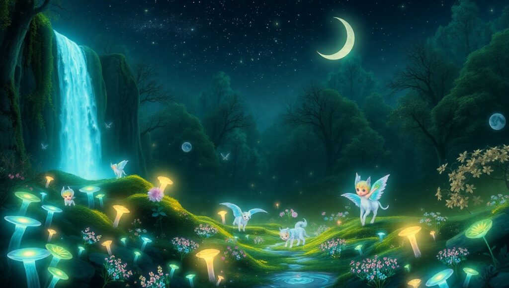 Enchanted Forest of Radiant Creatures – free AI stock image