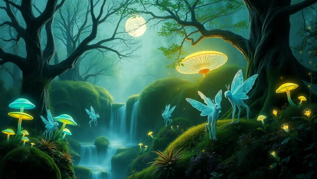 Enchanted Forest Under Moonlight – free AI stock image