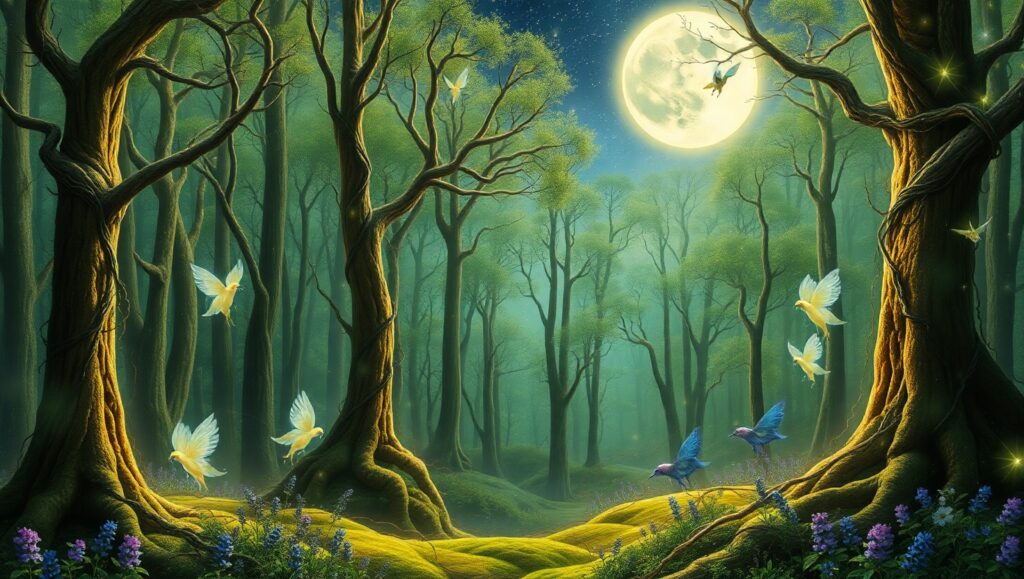 Enchanted Forest Under Silver Moonlight – free AI stock image