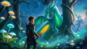 Enchanted Forest Warrior Encounter – free AI stock image