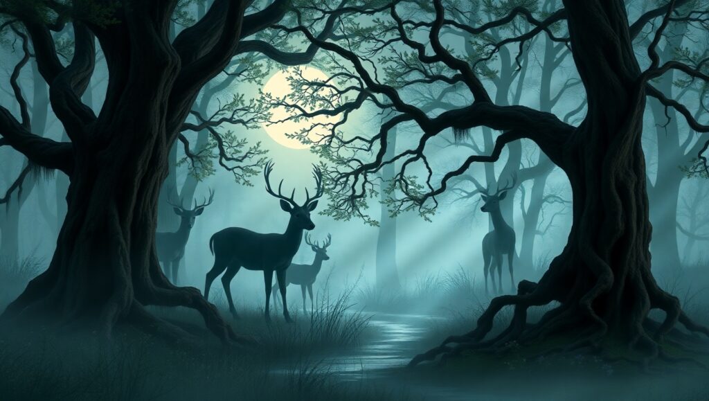 Enchanted Forest with Deer – free AI stock image