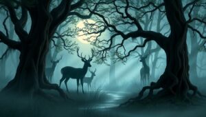 Enchanted Forest with Deer – free AI stock image