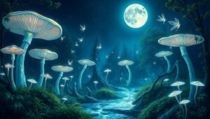 Enchanted Glade of Luminous Mushrooms – free AI stock image