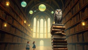 Enchanted Library of Knowledge – free AI stock image