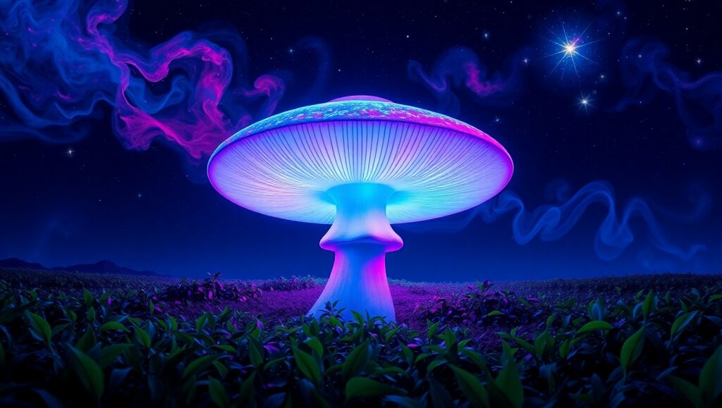 Enchanted Mushroom Under Stardust – free AI stock image