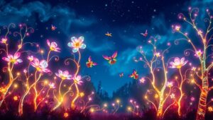 Enchanted Night in Luminescent Forest – free AI stock image