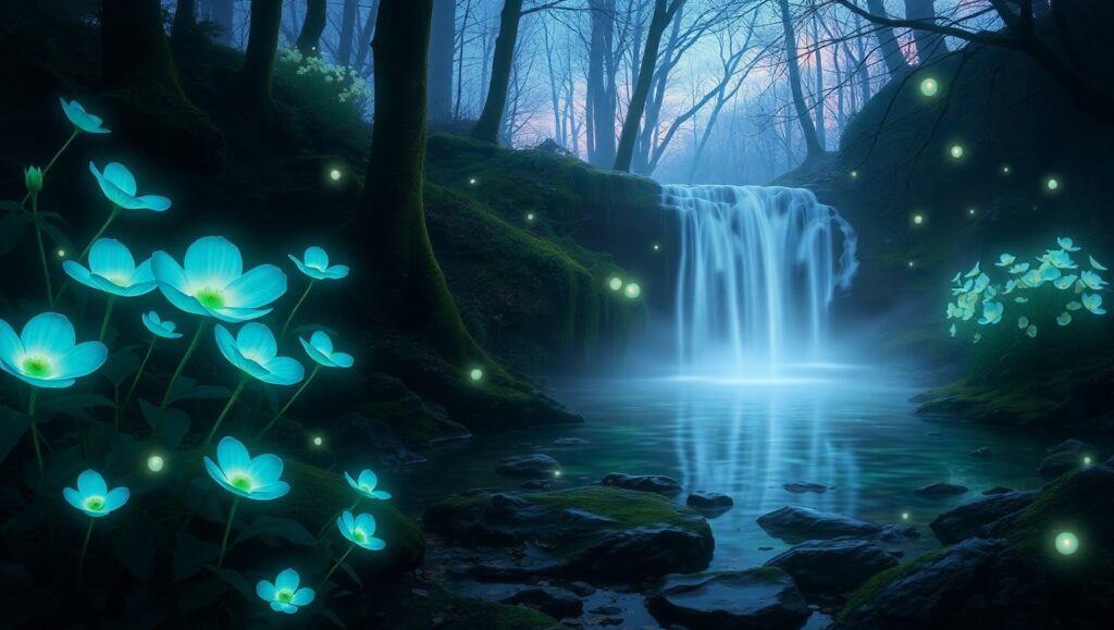 Enchanted Twilight Forest Scene – free AI stock image