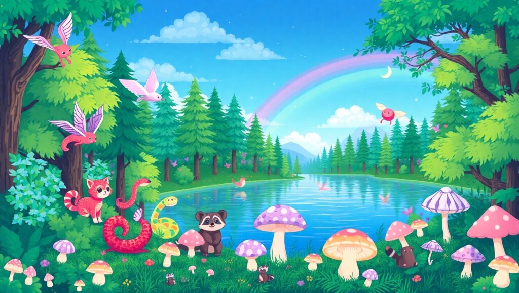 Enchanted Voxel Forest Scene – free AI stock image