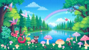 Enchanted Voxel Forest Scene – free AI stock image