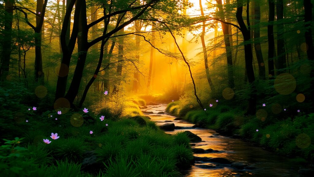 Enchanting Bokeh Forest Scene – free AI stock image