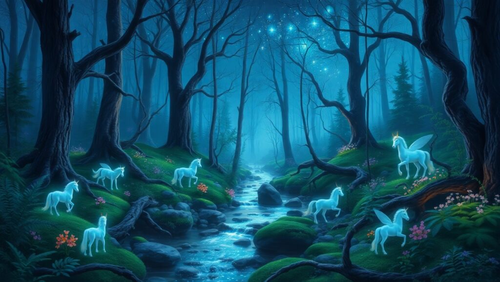Enchanting Forest of Bioluminescence – free AI stock image