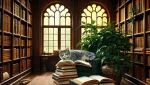 Enchanting Library and Cozy Corner – free AI stock image