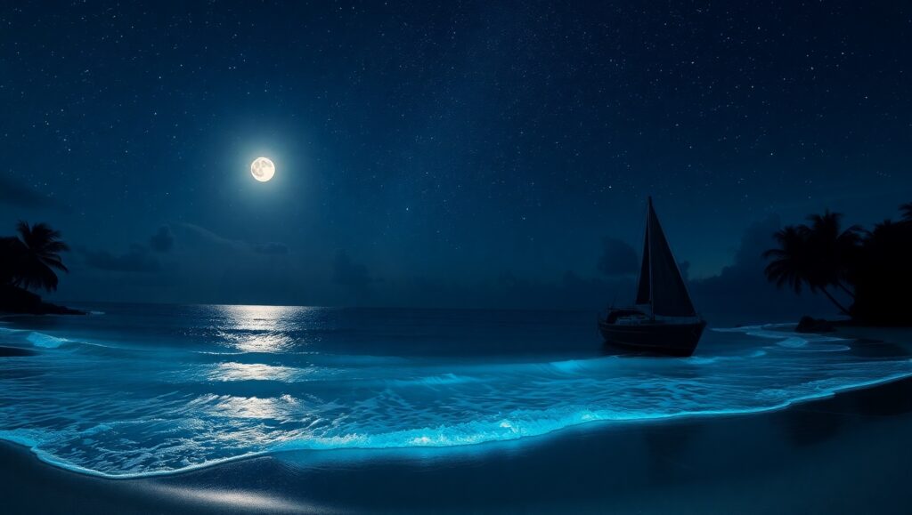 Enchanting Night at the Beach – free AI stock image