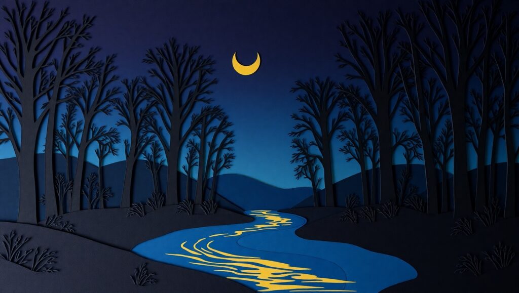 Enchanting Nighttime Forest in Paper – free AI stock image