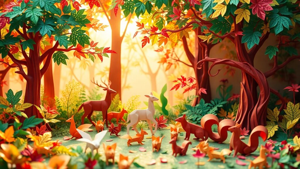 Enchanting Origami Forest Retreat – free AI stock image