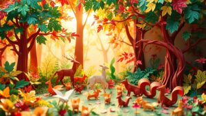 Enchanting Origami Forest Retreat – free AI stock image