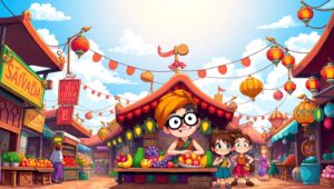 Enchanting Pixel Market Scene – free AI stock image