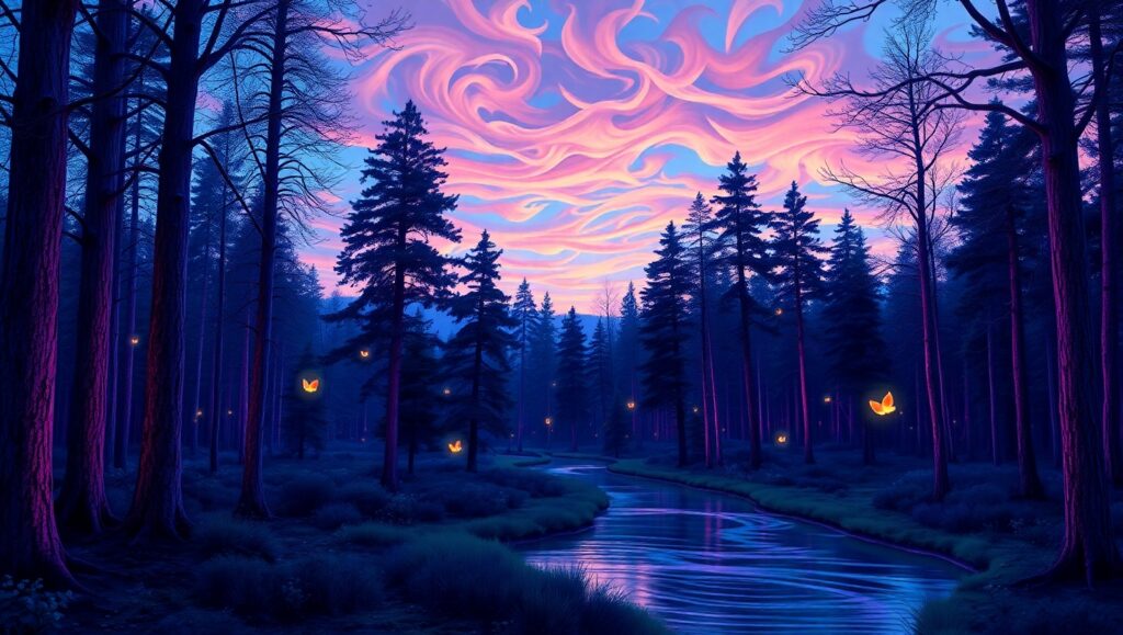 Enchanting Twilight Forest – free AI stock image