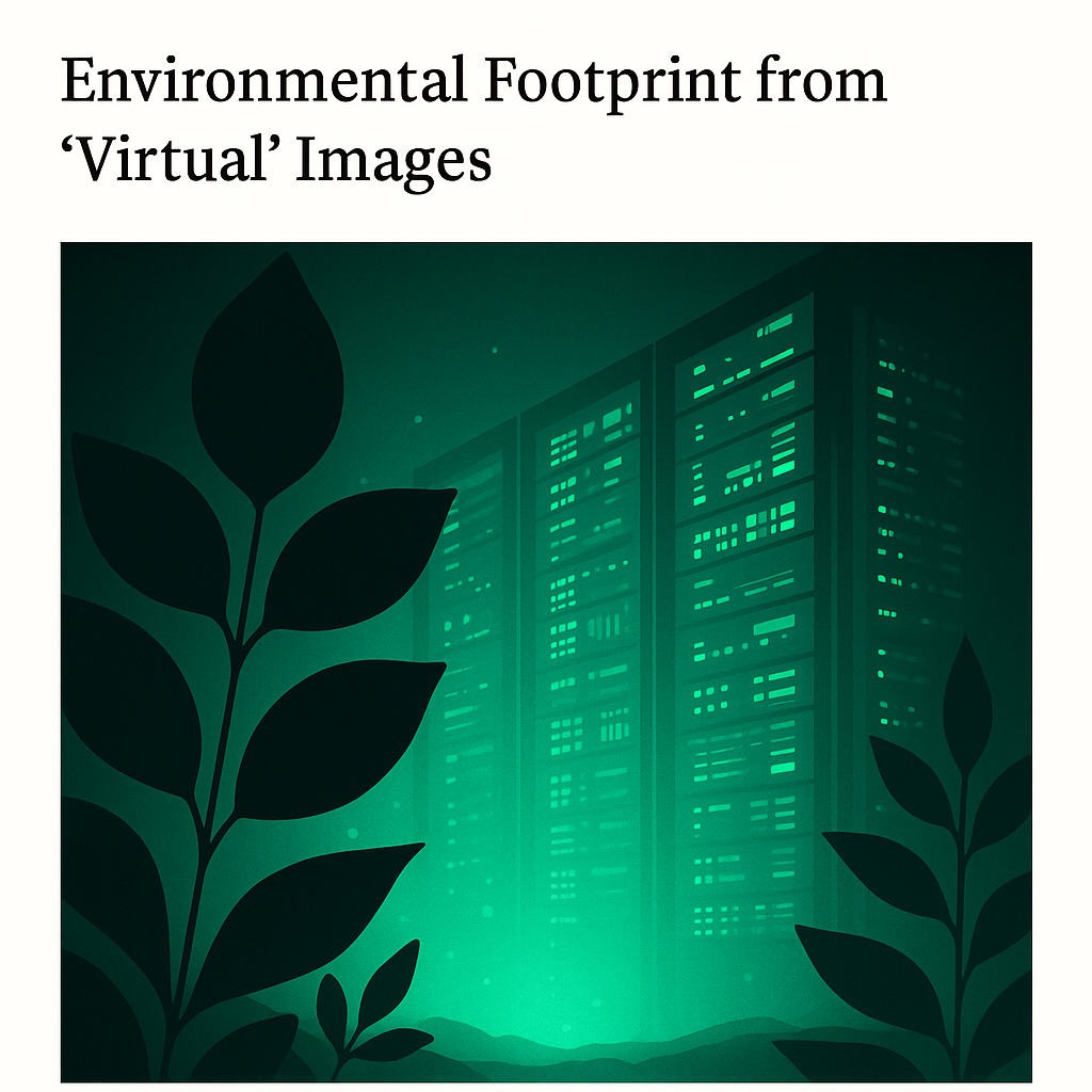 Stylized illustration of server racks and carbon footprint