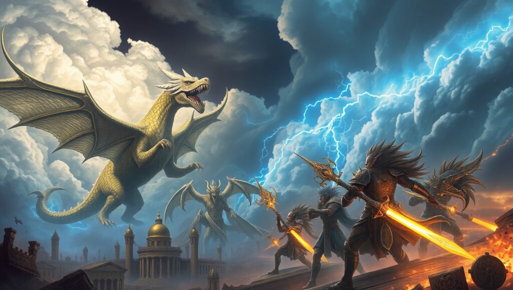 Epic Clash of Titans in the Sky – free AI stock image