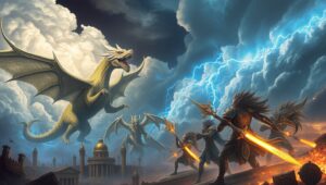 Epic Clash of Titans in the Sky – free AI stock image