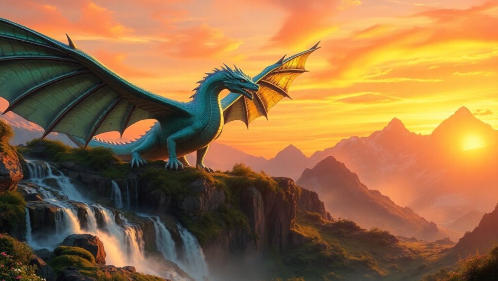 Epic Dragon Over Mystic Valley – free AI stock image