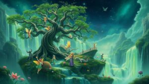 Epic Floating Island of Mystical Beings – free AI stock image