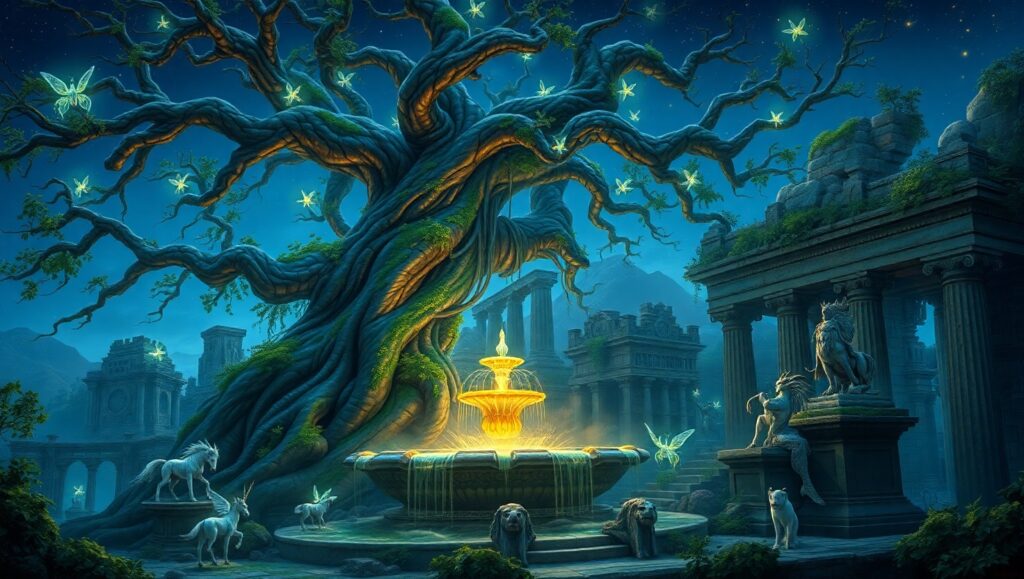 Epic Fusion of Nature and Ruins – free AI stock image
