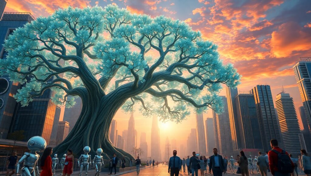 Epic Harmony: Nature Meets Futurism – free AI stock image