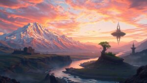 Epic Mountain Landscape at Sunset – free AI stock image