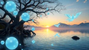 Ethereal Beings Over Tranquil Waters – free AI stock image