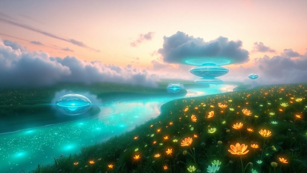 Ethereal Clouds and Floating Islands – free AI stock image