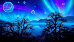 Ethereal Lake of Light Trails – free AI stock image