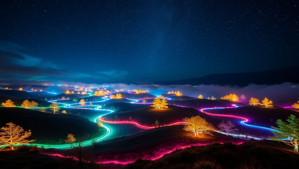 Ethereal Light Painted Nightscape – free AI stock image