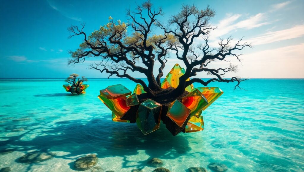 Ethereal Ocean Meets Sky Realm – free AI stock image