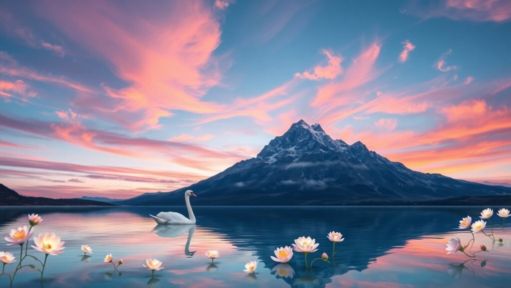 Ethereal Twilight Reflections in Nature – free AI stock image