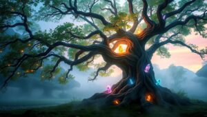 Ethereal Wisdom Among Ancient Trees – free AI stock image