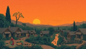 Evening Crafts in a Timeless Village – free AI stock image