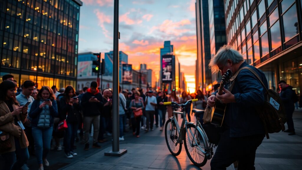 Evening Melodies on City Streets – free AI stock image