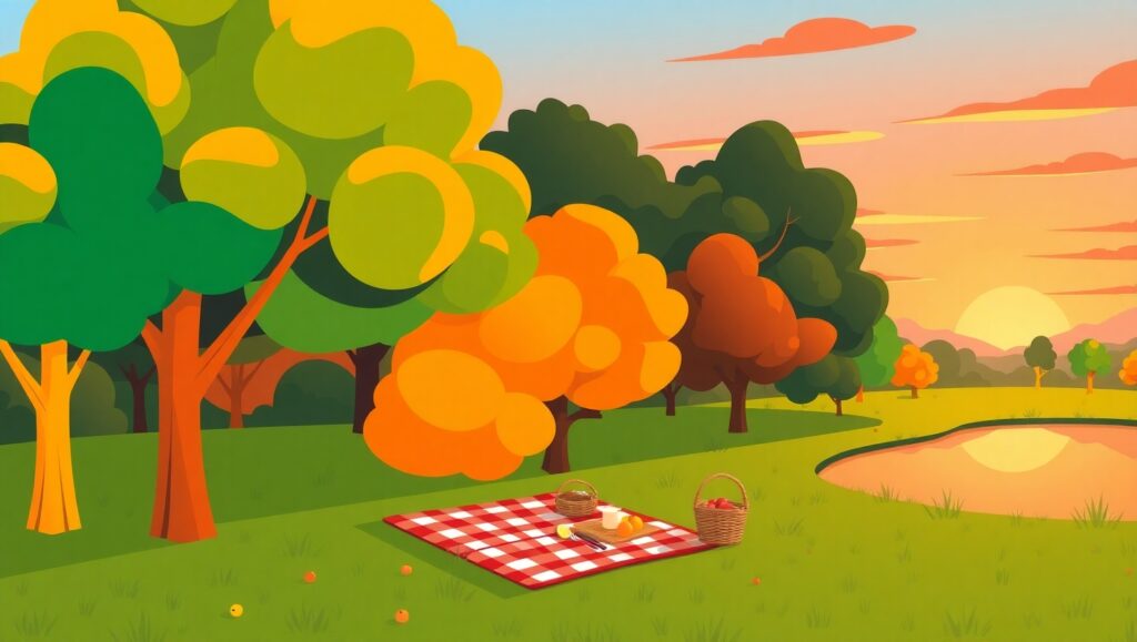 Evening Picnic in Flat Style – free AI stock image
