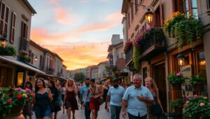 Evening Stroll Through Colorful Streets – free AI stock image