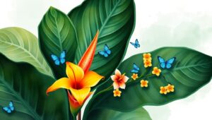 Exotic Rainforest Plant Study – free AI stock image