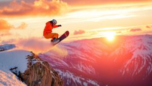 Extreme Snowboarding at Sunset – free AI stock image