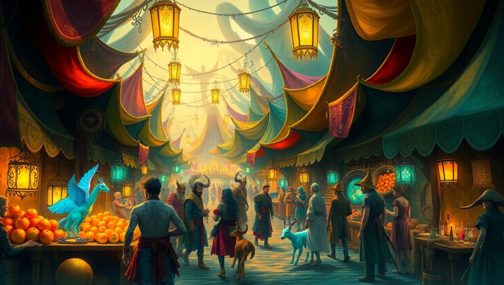 Fantasy Marketplace of Enchantment – free AI stock image