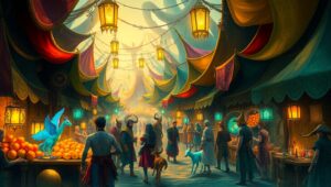 Fantasy Marketplace of Enchantment – free AI stock image