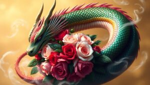 Fierce Dragon with Roses Tattoo – free AI stock image