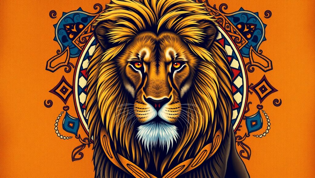 Fierce Lion Tribal Tattoo Design – free AI stock image