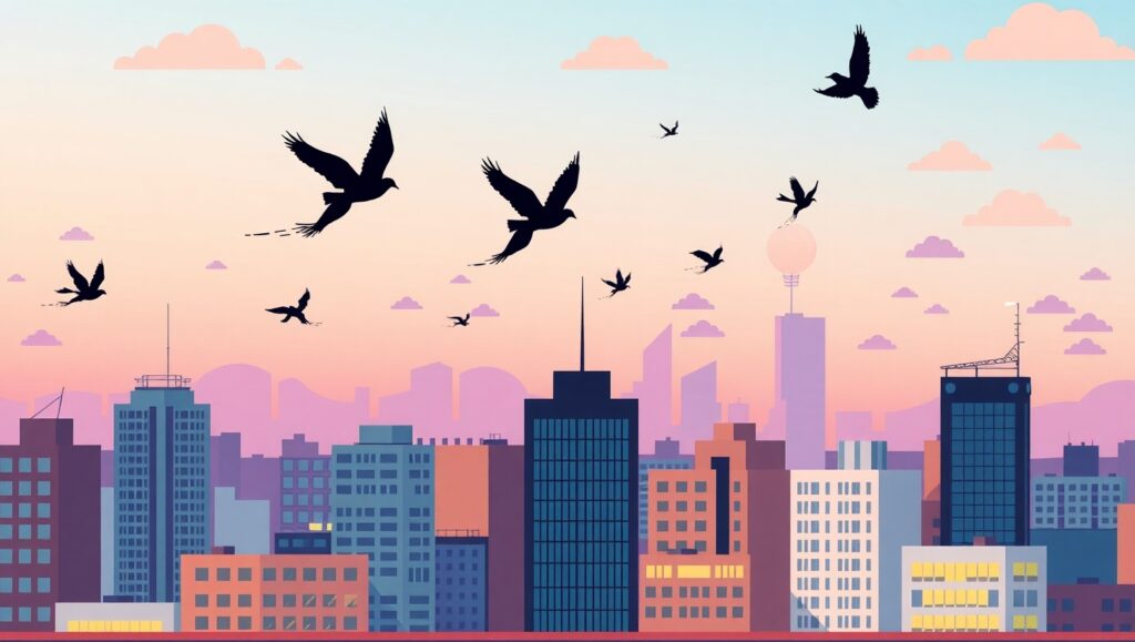 Flat Design City at Dusk – free AI stock image